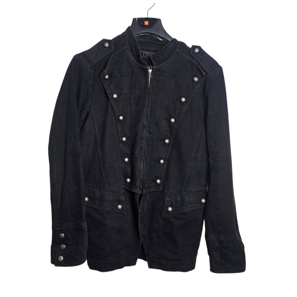 Tripp NYC Military Style Black Denim Skull Studded Goth Steampunk Jacket XL